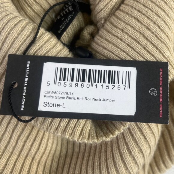 PrettyLittleThing Turtle Neck Knit Sweater Womens Large Petite LP Stone New - Picture 8 of 9